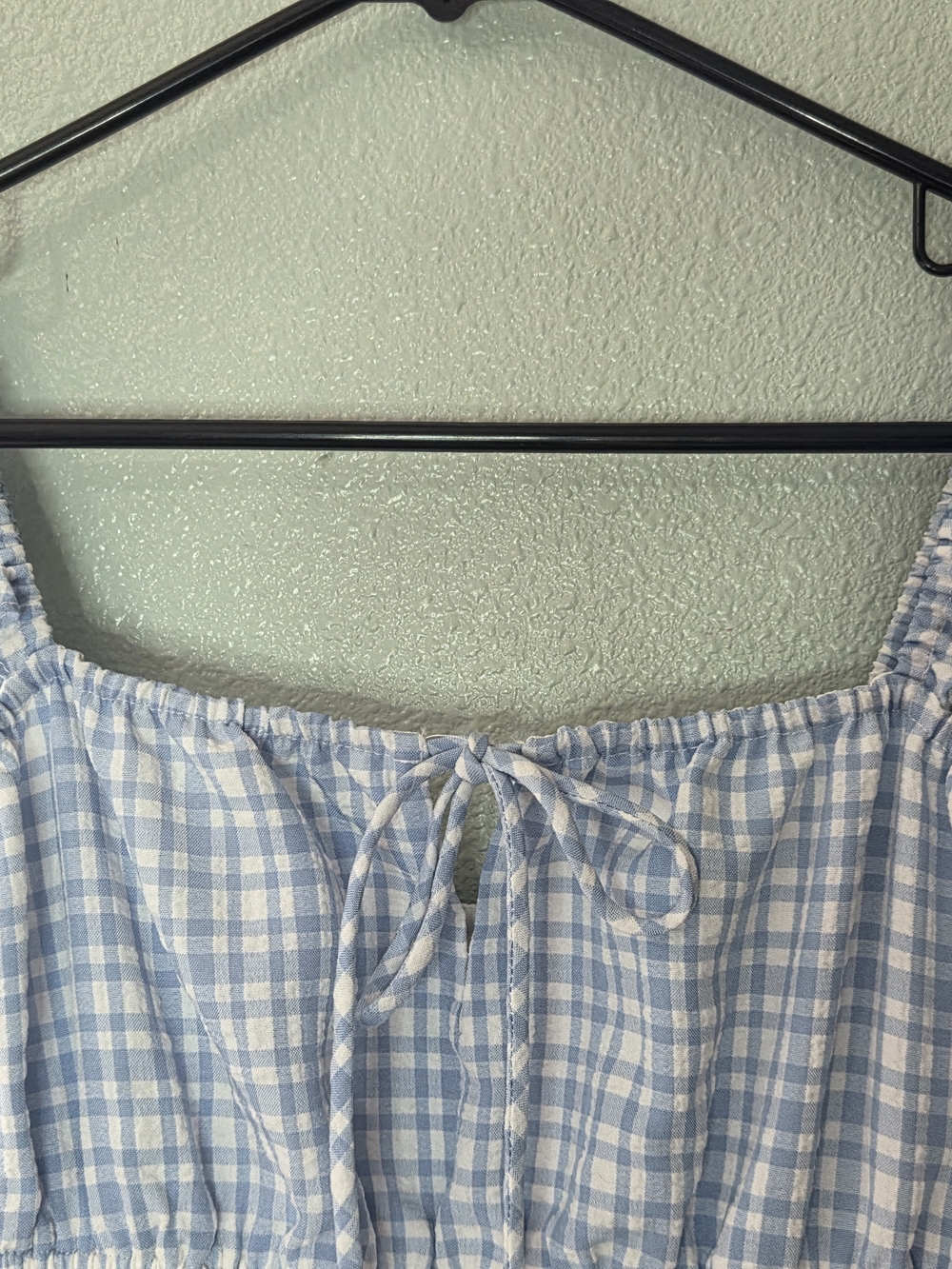 Wayf Light Blue And White Smocked Gingham Dress Size S - Picture 4 of 9